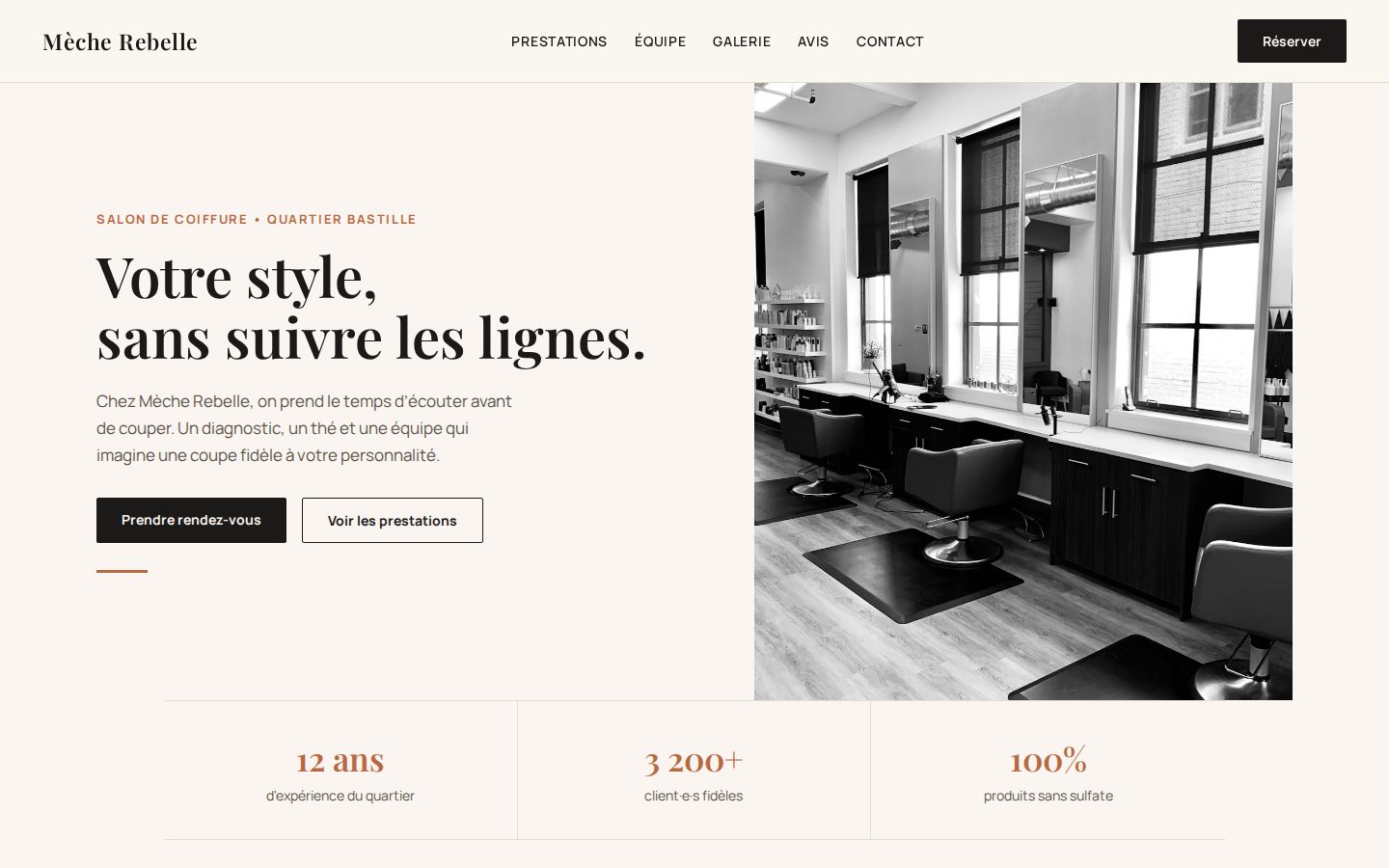 Page d’accueil du site Mèche Rebelle